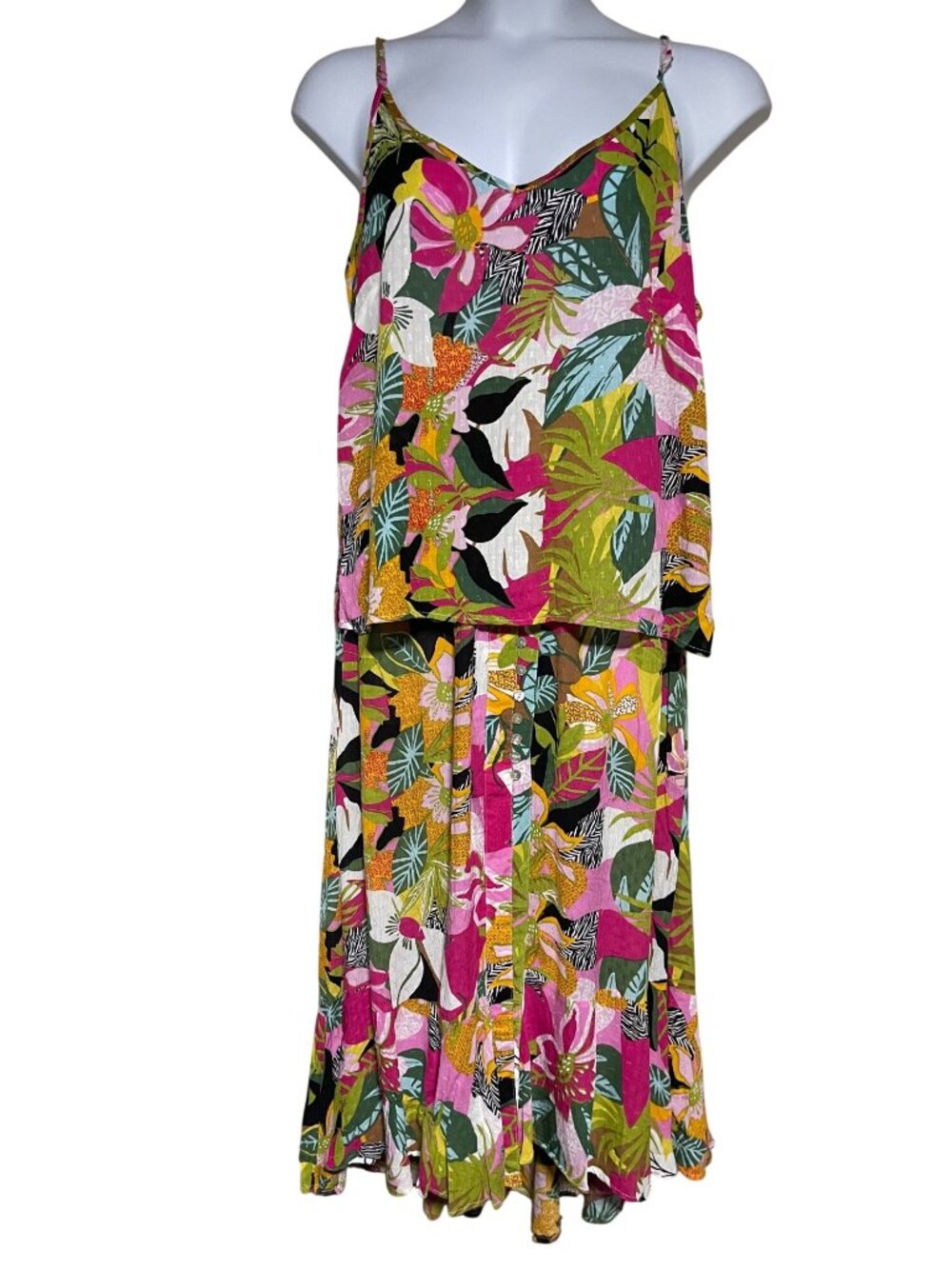 Rachel Roy Tropical Palm Matching Two Piece Set Summer Resort Tank Skirt Size XS